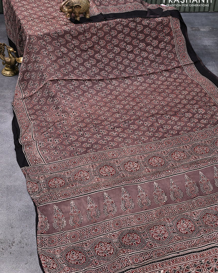 Modal silk saree brown and black with allover floral butta prints and ajrakh printed pallu