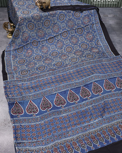 Modal silk saree blue and black with allover ajrakh prints in borderless style