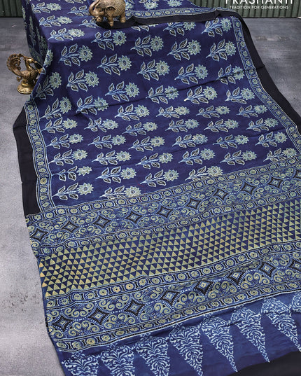Modal silk saree blue with allover floral butta prints and printed border