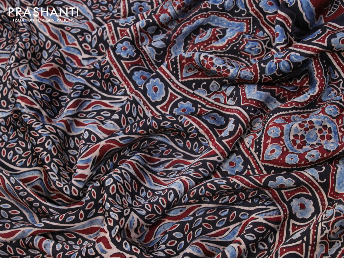 Modal silk saree black with allover ajrakh prints and printed border