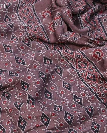 Modal silk saree brown with floral prints and ajrakh printed pallu