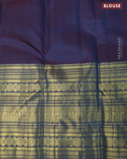 Pure kanjivaram silk saree cs blue and dual shade of maroon with allover zari checks & buttas and long zari woven border