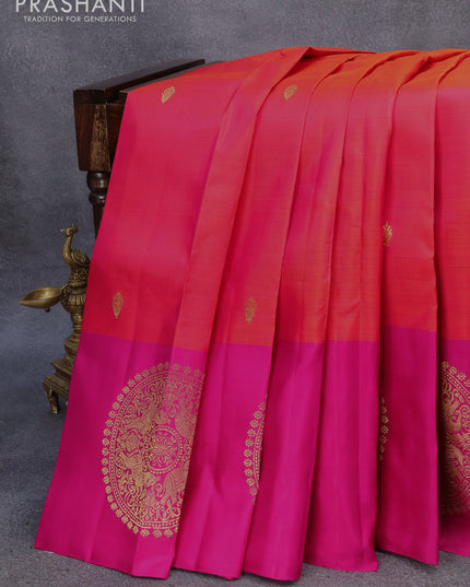 Pure kanjivaram silk saree orange and pink with zari woven buttas and zari woven butta border