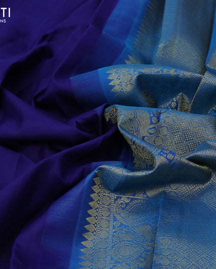 Pure kanjivaram silk saree blue and cs blue with peacock zari woven buttas and zari woven butta border