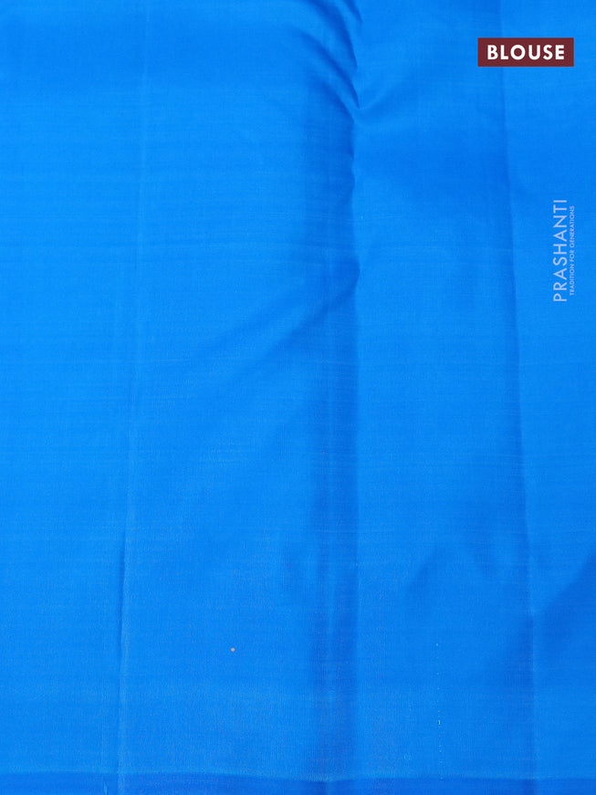 Pure kanjivaram silk saree dual shade of green and cs blue with half & half style and long zari woven border