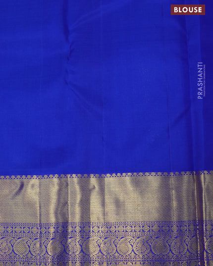 Pure kanjivaram silk saree dual shade of purple and blue with peacock zari woven buttas and zari woven border