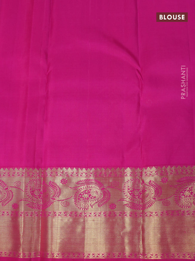 Pure kanjivaram silk saree dual shade of mustard yellow and pink with zari woven buttas and zari woven border