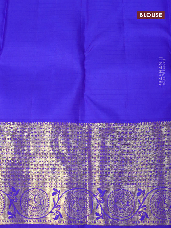 Pure kanjivaram silk saree green and blue with allover checked pattern & zari buttas and zari woven annam border