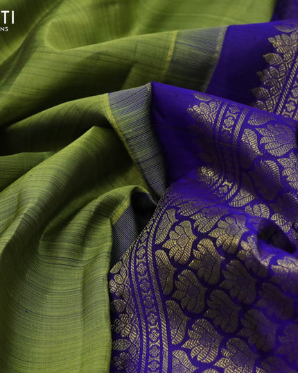 Pure kanjivaram silk saree light green and blue with zari woven buttas and long rich zari woven border