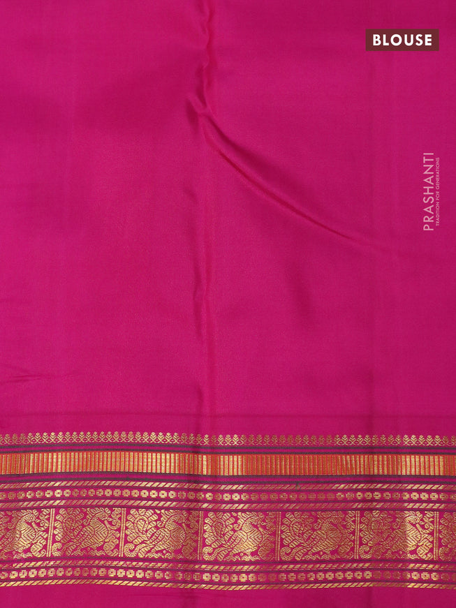 Pure kanjivaram silk saree mango yellow and pink with zari woven buttas and annam zari woven border