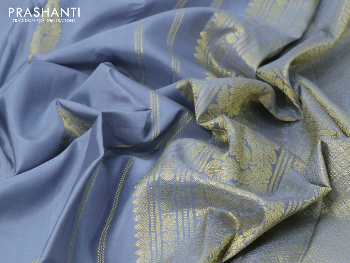 Pure kanjivaram silk saree pastel grey with zari woven buttas and annam zari woven border