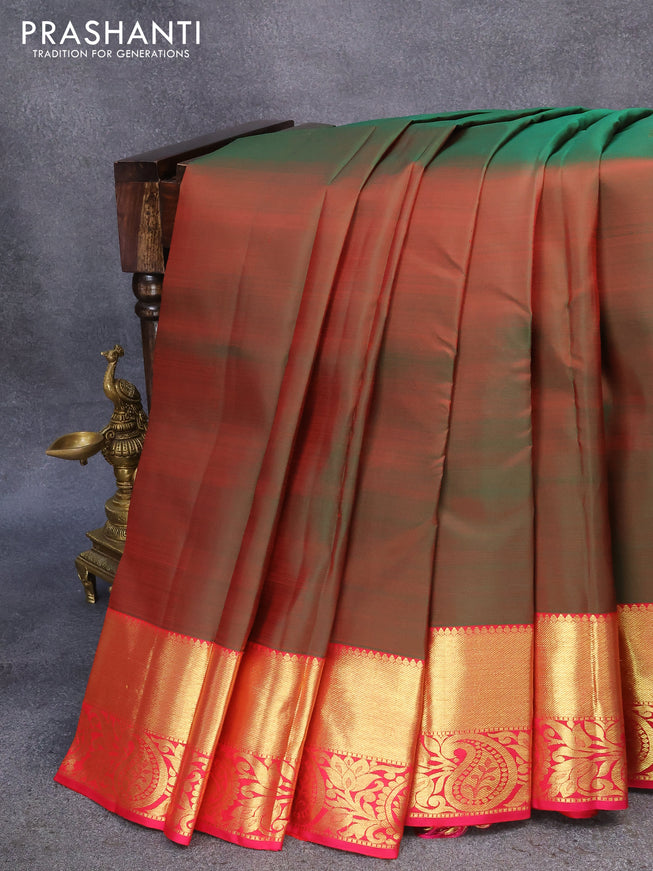 Pure kanjivaram silk saree manthulir green and pink with zari woven buttas and annam zari woven border