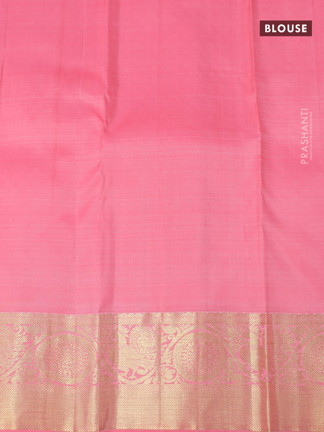Pure kanjivaram silk saree candy pink with zari woven buttas and annam zari woven border