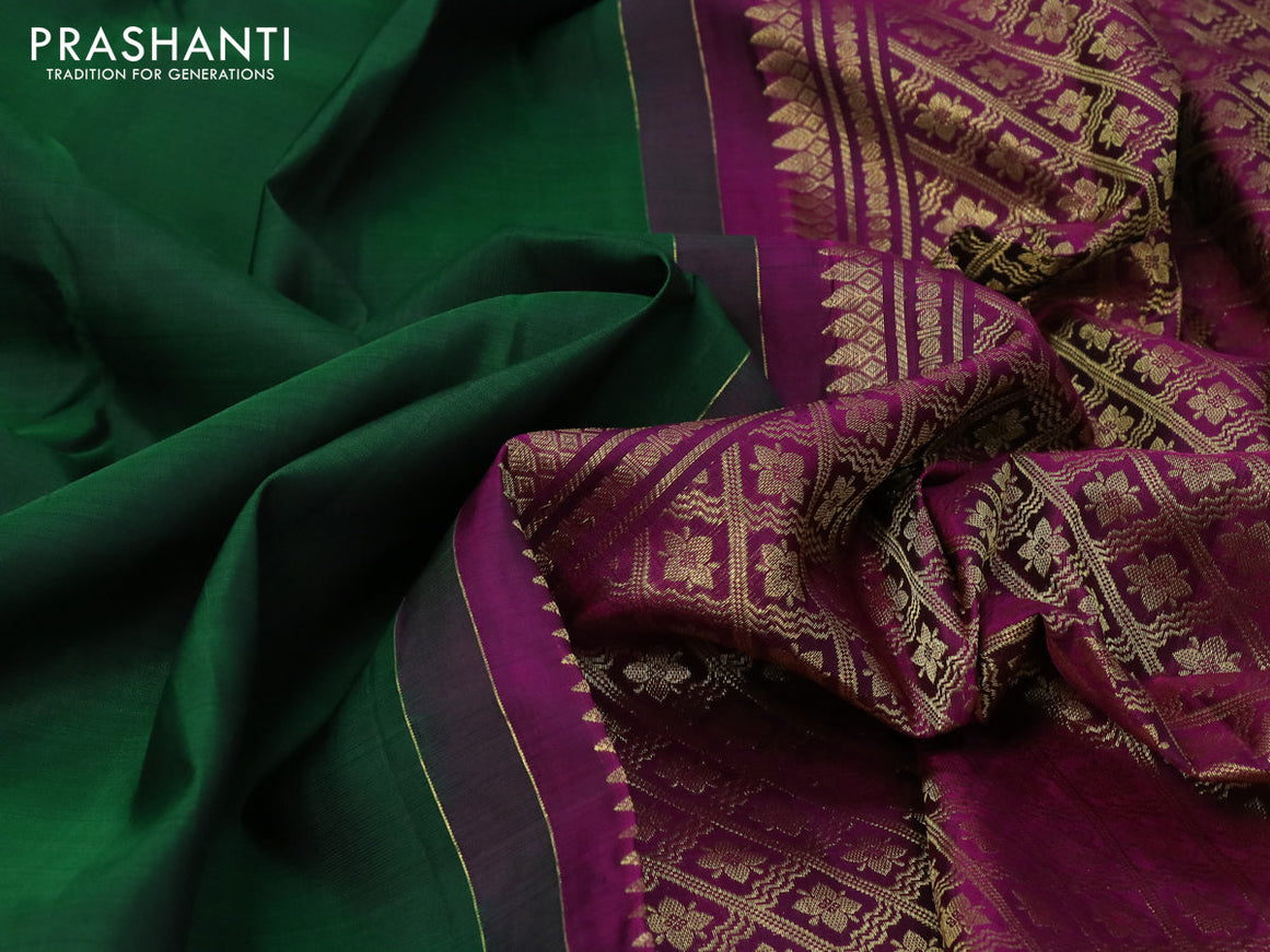 Pure kanjivaram silk saree green and magenta pink with zari woven buttas and zari woven butta border