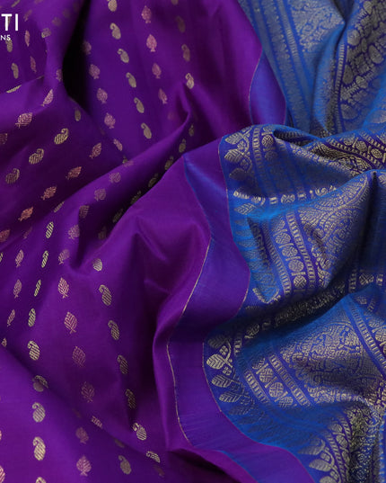 Pure kanjivaram silk saree violet and cs blue with allover zari woven butta weaves and annam zari woven border