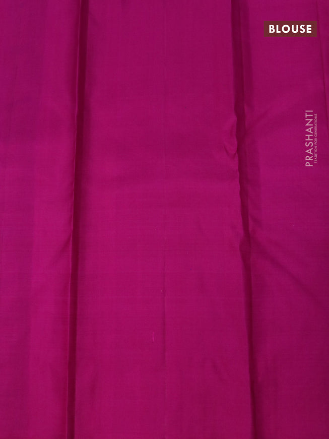 Pure kanjivaram silk saree blue and pink with silver & gold zari weaves in borderless style