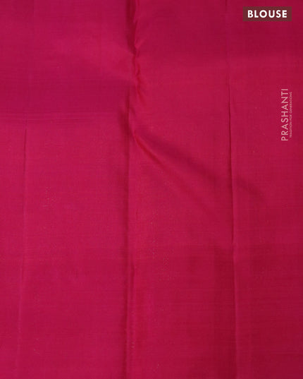 Pure kanjivaram silk saree teal blue and pink with zari woven box type buttas in borderless style