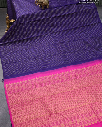 Pure kanjivaram silk saree blue and pink with allover zari weaves in borderless style