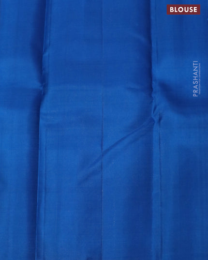 Pure kanjivaram silk saree mehendi green and cs blue with allover annam zari woven buttas and simple border