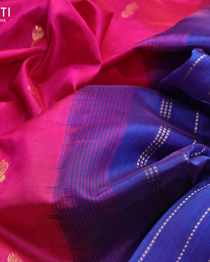 Silk cotton saree pink and blue with zari woven buttas and zari woven border
