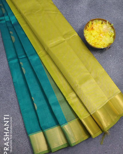 Silk cotton saree peacock green and light green with zari woven paisley buttas and zari woven border