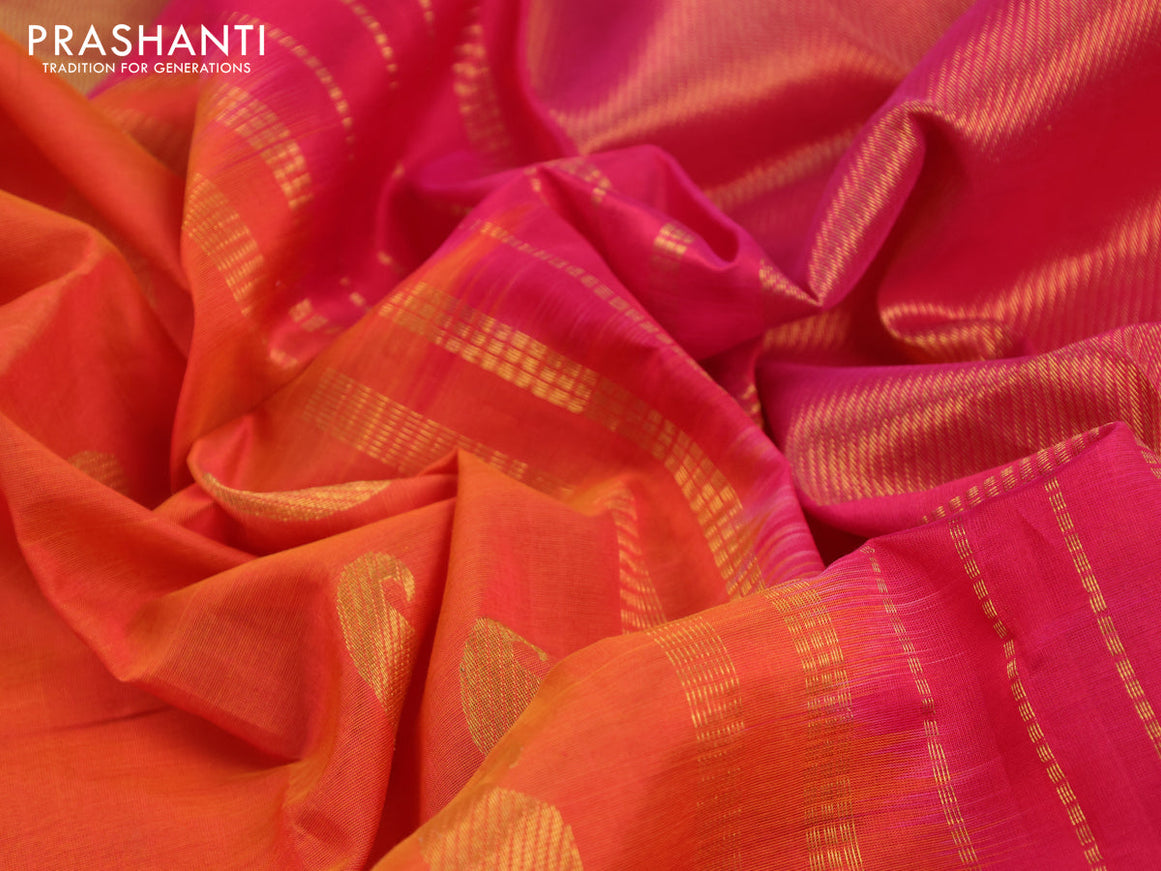 Silk cotton saree dual shade of orange and pink with zari woven paisley buttas and zari woven border