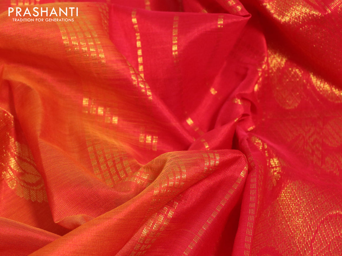 Silk cotton saree sunset orange and red with zari woven paisley buttas and annam & paisley zari woven border