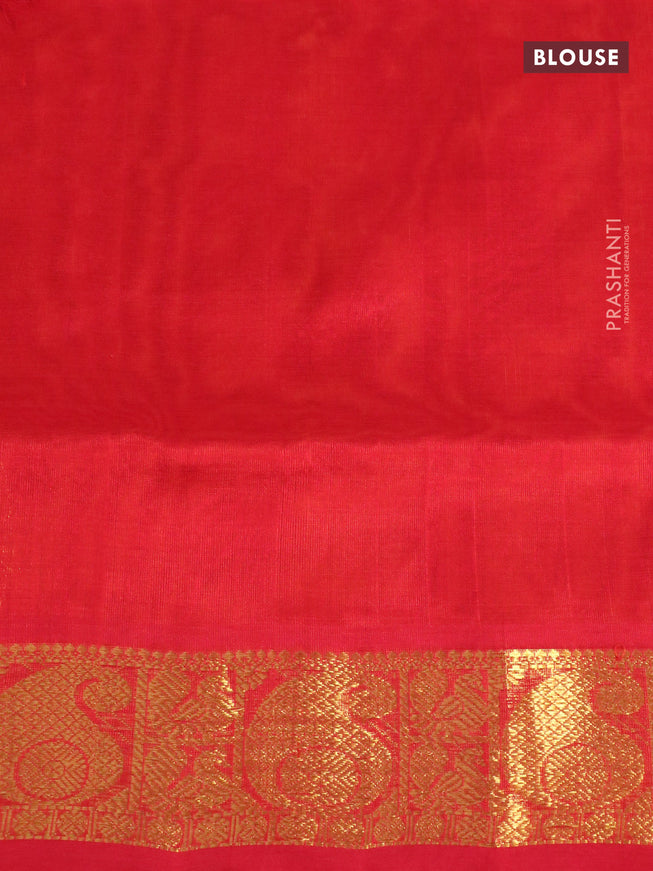 Silk cotton saree sunset orange and red with zari woven paisley buttas and annam & paisley zari woven border