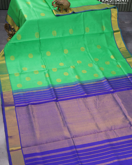 Silk cotton saree green and blue with zari woven buttas and zari woven border