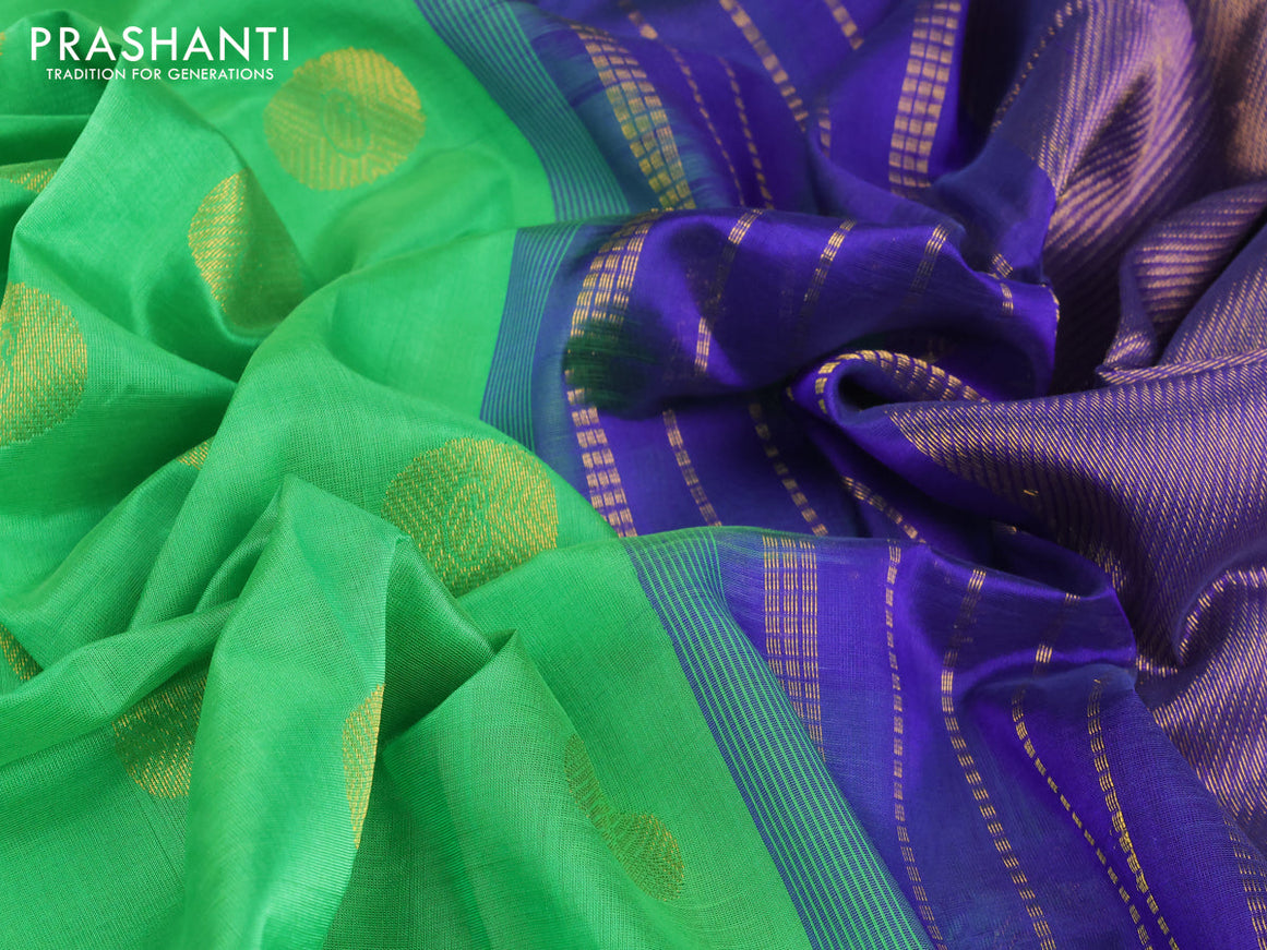 Silk cotton saree green and blue with zari woven buttas and zari woven border