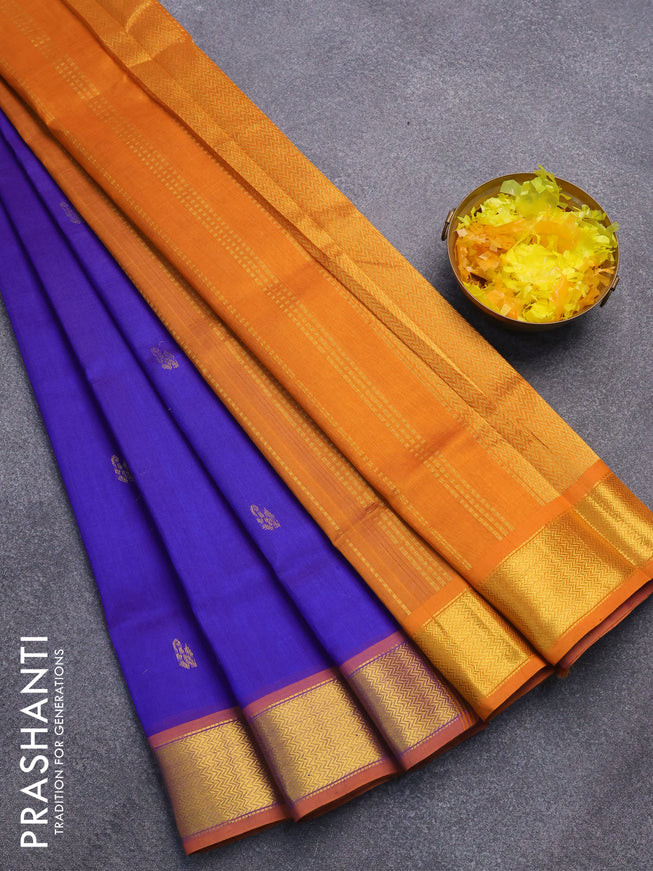 Silk cotton saree blue and mustard yellow with zari woven buttas and zari woven border