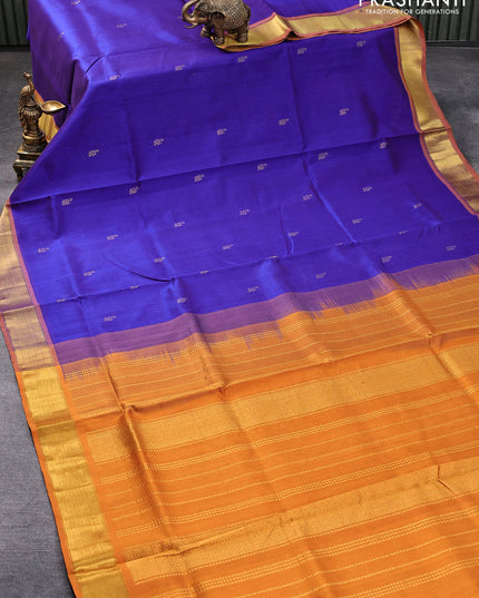 Silk cotton saree blue and mustard yellow with zari woven buttas and zari woven border