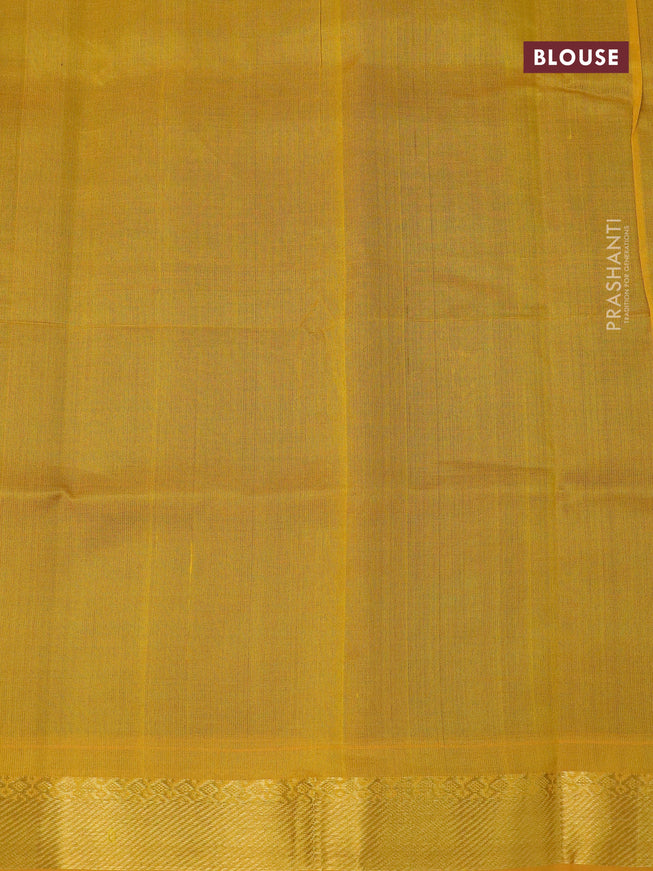 Silk cotton saree green and mustard yellow with zari woven buttas and zari woven border