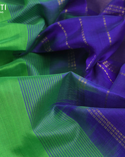 Silk cotton saree parrot green and blue with zari woven paisley buttas and zari woven border