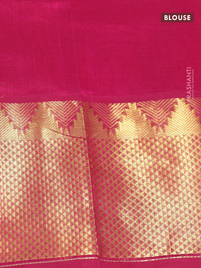 Silk cotton saree mustard yellow and magenta pink with zari woven paisley buttas and temple zari woven border