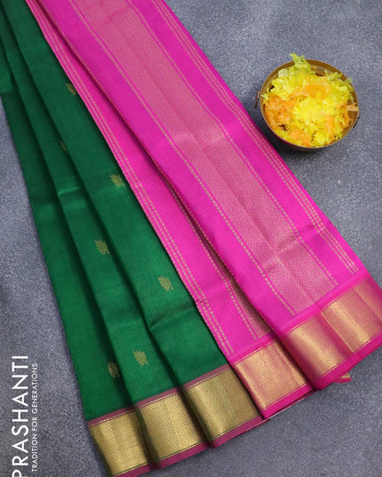 Silk cotton saree green and pink with leaf zari woven border and zari woven border