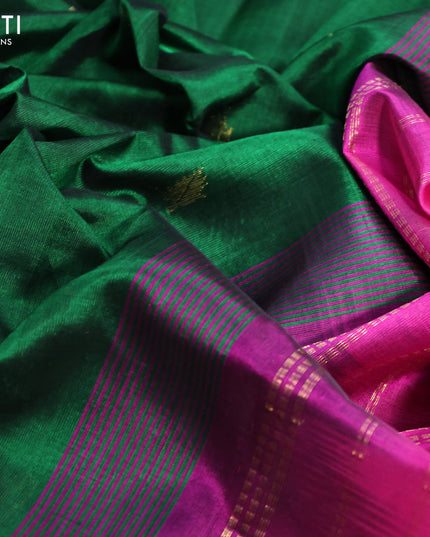 Silk cotton saree green and pink with leaf zari woven border and zari woven border