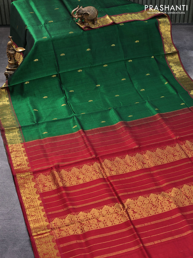 Silk cotton saree green and maroon with zari woven paisley buttas and rich zari woven border