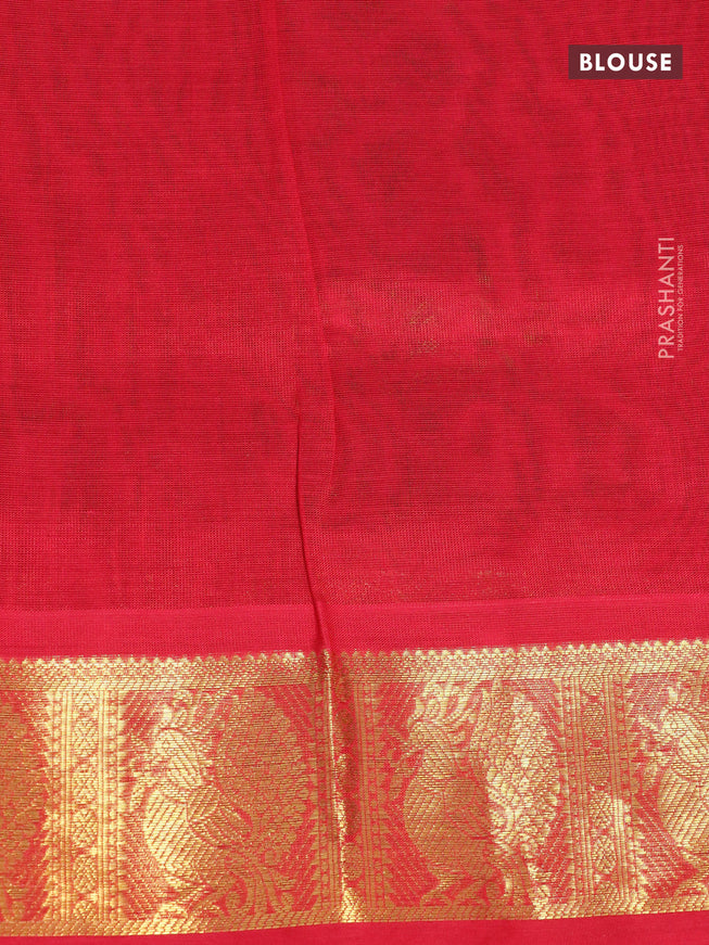 Silk cotton saree green and red with allover self emboss jaquard and annam zari woven border