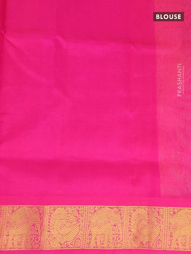 Silk cotton saree pale orange and pink with allover self emboss jaquard and rich zari woven border