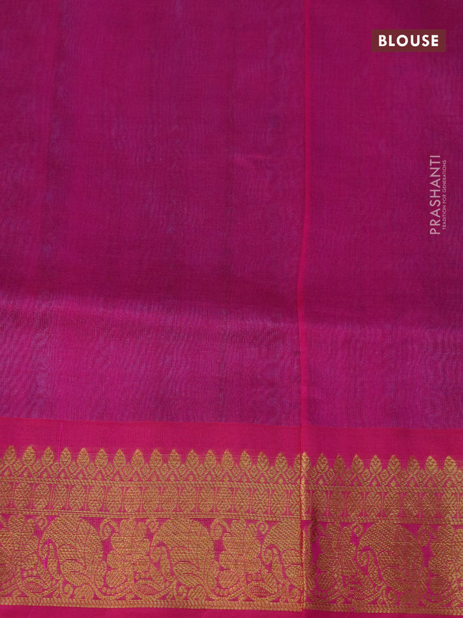 Silk cotton saree blue and pink with allover self emboss jaquard and zari woven border