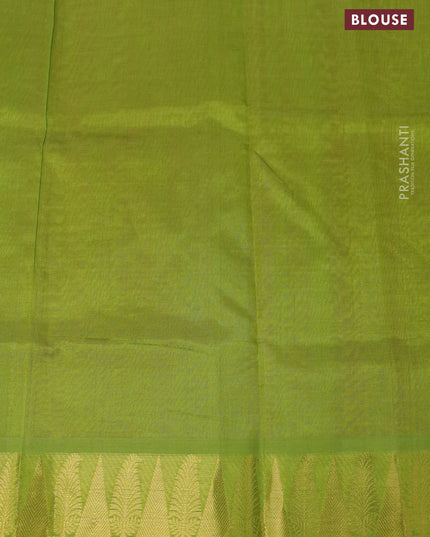 Silk cotton saree dual shade of mustard and light green with allover self emboss jaquard and zari woven border