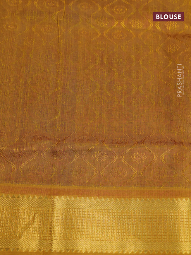 Silk cotton saree purple and mustard yellow with allover self emboss jaquard and rich zari woven border