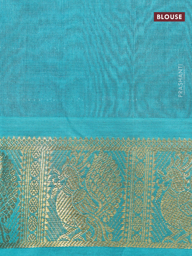 Silk cotton saree mild purple and teal blue with allover self emboss jaquard and annam zari woven border