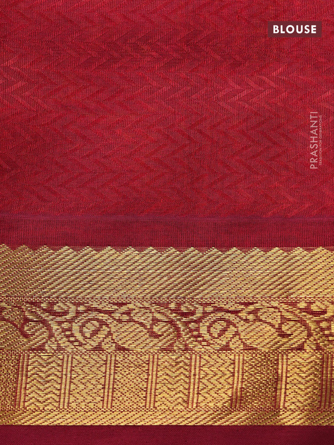 Silk cotton saree mango yellow and maroon with allover self emboss jaquard and zari woven border