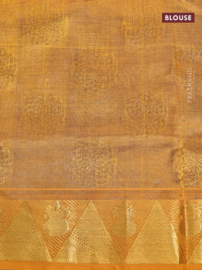 Silk cotton saree cs blue and mustard yellow with allover self emboss jaquard and rich zari woven border