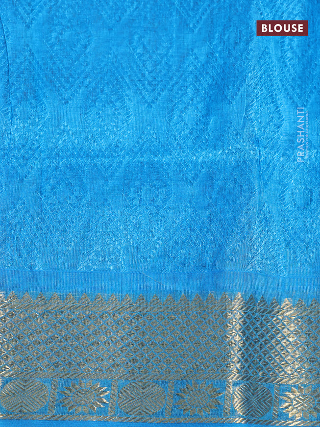 Silk cotton saree pale orange and cs blue with allover self emboss jaquard and rich zari woven border