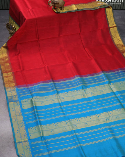 Silk cotton saree maroon and dual shade of bluish green with allover self emboss jaquard and rich zari woven border