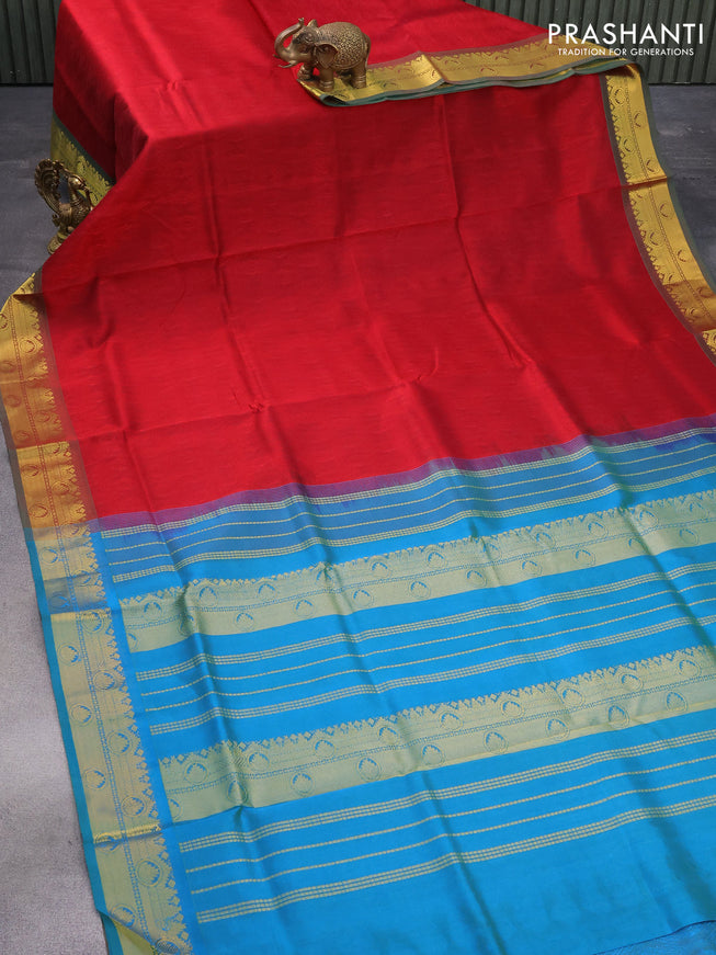Silk cotton saree maroon and dual shade of bluish green with allover self emboss jaquard and rich zari woven border
