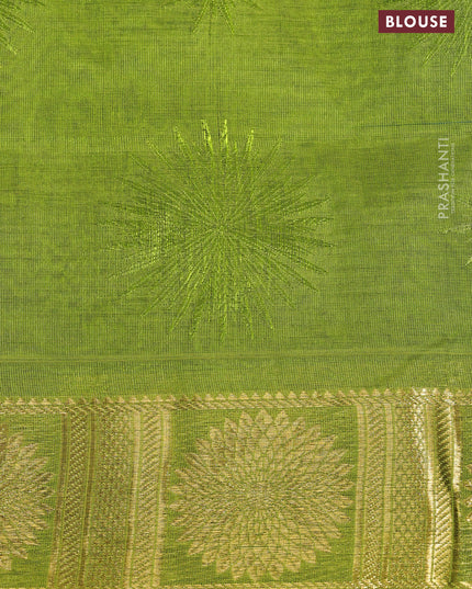 Silk cotton saree dual shade of blue and light green with allover self emboss jaquard and zari woven border